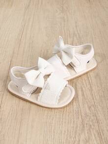 Sandali piatti in PU con fiocco a tinta unita per ragazze, suola in gomma antiscivolo, scarpe dolci e adorabili per principesse, adatte per primavera ed estate