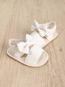 Sandali piatti in PU con fiocco a tinta unita per ragazze, suola in gomma antiscivolo, scarpe dolci e adorabili per principesse, adatte per primavera ed estate