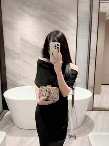 Sac de soirée Moonlit EveBag pour femmes, sac à main scintillant et à strass pour fête, sac à main en boîte pour robe de cocktail