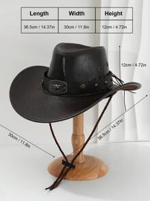 1pc Unisex Solid Color PU Leather Cowboy Hat With Unique 3D Metal Bull And Studded Star Decor, Adjustable Brim Width, New Vintage Cyberpunk Style, Perfect For Parties, Western Themed Events, Cosplay, Halloween, Music Festivals, Travel & Outdoor Activities