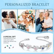 1pc Heart Design Pattern Stainless Steel Bracelet,Christmas Gifts For Girlfriends/Friends/Mothers/Daughters, Personalized Customized Christmas Gifts, With Unique Birthplaces And Rhinestones, Custom Names, Ladies Jewelry Gifts,Mother's Day Gift,Customized Fashion Optional Pendant Bracelets,Vintage Outfit