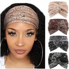 Set da 4 fasce per capelli stile bohémien con stampe, moda donna, fasce per capelli vintage larghe, fasce elastiche sportive/assorbenti per sudore, turbanti, fasce per capelli autunno inverno, accessori per capelli da donna per vacanze e outfit, bandane morbide