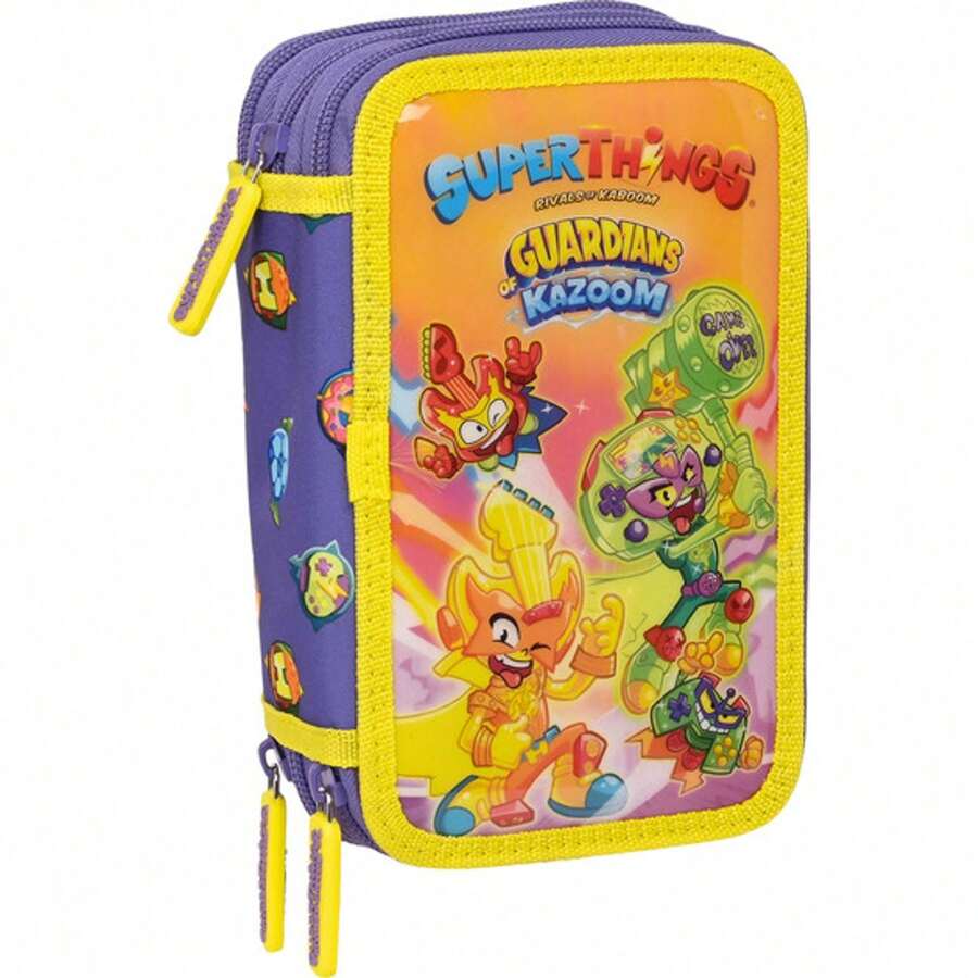 Safta POTRÓJNY PIÓRNIK 36 SZT. SUPERTHINGS GUARDIANS OF KAZOOM - Trwały i praktyczny piórnik Oficjalna licencja - Piórnik Organizer na przybory szkolne - Wszechstronny, funkcjonalny, kompaktowy i przenośny piórnik