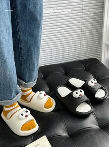 Sandalias Planas Unisex Texturizada Diseño De ojos Animados, Sandalia EVA De Moda Texturizada Primavera Y Verano Antideslizantes Para Hogar Y Vacaciones - Blanco - Ver 4