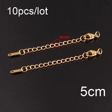 10pcs Stainless Steel Extension Chains Extended Tail Chains Lobster Clasps Connectors DIY Jewelry Making Findings Bracelet Necklace