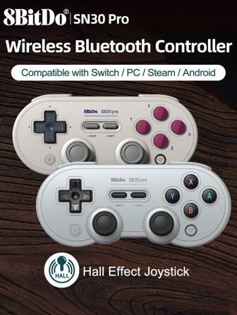 8bitdo Switch Controller With Hall Effect Joystick,SN30 Pro PC Gamepad Wireless Joysticks,Compatible With Nintend NS Switch/Lite Steam Deck SteamOS Android Windows 10 11  IOS TvOS MacOS IPadOS & Raspberry Pi,Hall Effect Joysticks Rumble Vibration Turbo Function,USB-C Or Wireless Blue-Tooth Connected,480mAh Battery Life 18 Play Hours,Gray Edition