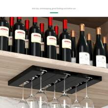 1-2pcs Black & White Bar/KTV/Kitchen Cabinet Rack, No Drill Alcohol Storage Organizer, Multi-Function Hanging Shelf With Cup Holder - Multicolor - View 8