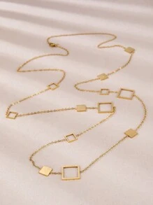 1 件女式 18K 镀金不锈钢镂空方形/圆形/长方形/星形长项链毛衣链，生日情人节约会礼物，舞会配饰，波西米亚度假风格情人节 - 金黃色 - 查看 3