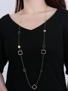 1 件女式 18K 镀金不锈钢镂空方形/圆形/长方形/星形长项链毛衣链，生日情人节约会礼物，舞会配饰，波西米亚度假风格情人节 - 金黃色 - 查看 5