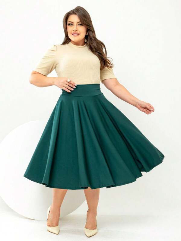 SAIA Midi Godê Verde Esmeralda Escuro Moda Feminina Cristã P ao G3 Modesta Mulher Godê Saia Rodada