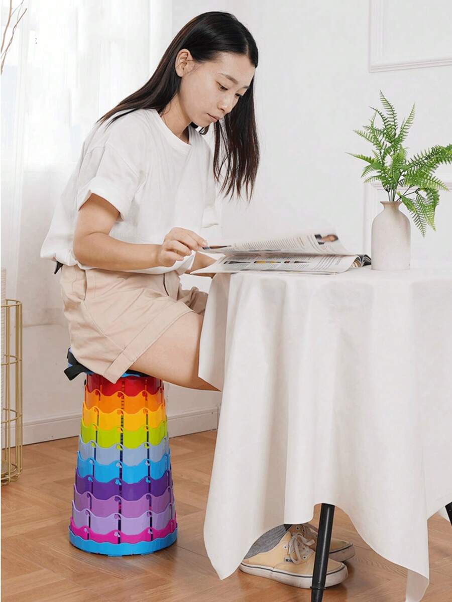 Portable Retractable Stool Folding Camping Chair Outdoor Furniture Rainbow Telescopic Stool Travel Fishing Seat