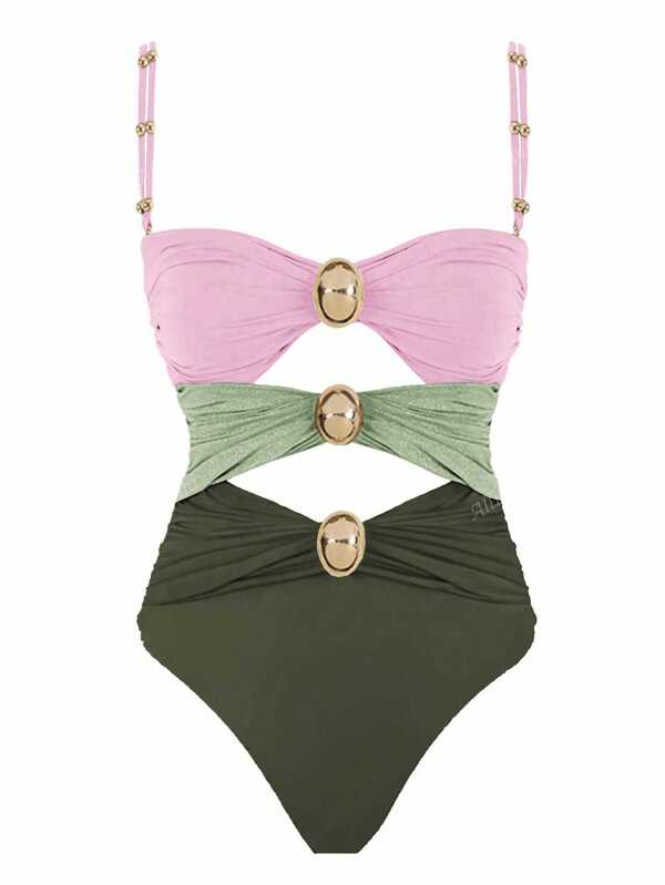 Allurini Women's Beach Vacation Color-Block Hollow Out Ruched One-Piece Swimsuit Summer