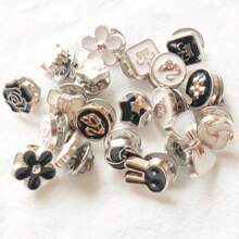 10/20/30/50/100pcs Mixed Random Pearl Rhinestone Lace Black & White Polka Dot Cute Graphic No-Sew Brooch Buckle Anti-Exposure Button Versatile Suit Shirt Cuff Decoration - Gold - View 12