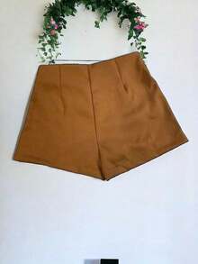 Premium Fabric Pleated Shorts Tailored Cut For A More Formal Look - Coffee Brown - View 3