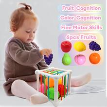 Toddler Shape Sorting Toy - Montessori Early Education Activity Cube Box - Fruit Recognition Grasping ToySchool, Student,Stationery,School Supplies - Multicolor - View 2