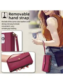 keyunfei Multifunctional Zipper Side Magnetic Crossbody Bag With Wallet, Adjustable Shoulder Strap, Holder, Card Slot, Wrist Strap, Flip Cover Phone Case Compatible With IPhone 16 Pro/16E, Galaxy S24, Moto E13, Honor 90 5G, Nova Y70, 11 Lite, OPPO A38