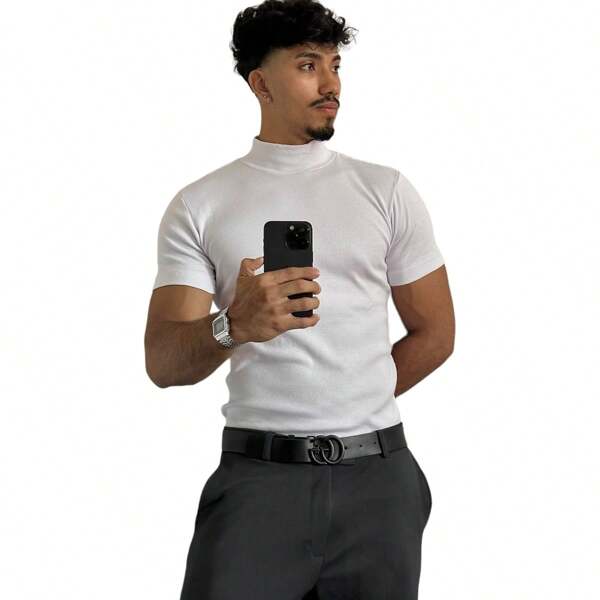 Camisa Masculina Canelada Gola Alta estilo Old Money outono/inverno Dia dos Pais