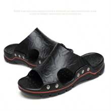 2024 New Summer Men's Fashionable Brand Sandals, Thick Soled Anti-Slip Water-Resistant Open Toe Slippers - Black - View 2