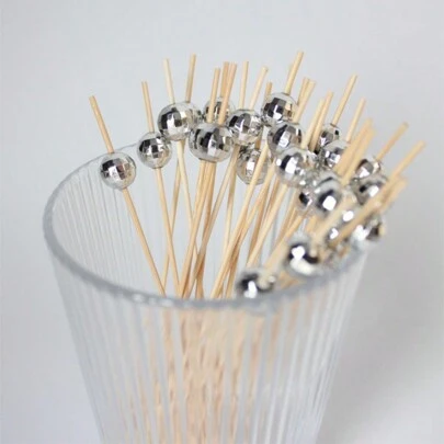 100pcs Bamboo Skewers With Disco Beads, Perfect For Parties, Fruit, Cake, Snack Decoration,Christmas