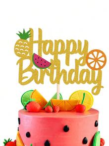 1 pieza Decoración para pastel de frutas "Feliz cumpleaños" con tema de verano de piña, limón, sandía y naranja para fiesta - Multicolor - Ver 5