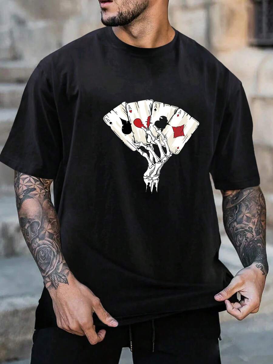 Hombres Camiseta con estampado de póker - Negro - Ver 1