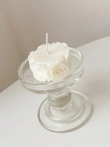 1入優質柱型玫瑰香薰蠟燭，客廳/臥室裝飾，婚禮派對禮品，採用天然大豆蠟製成，並適用於攝影道具 - 白色 - 查看 4