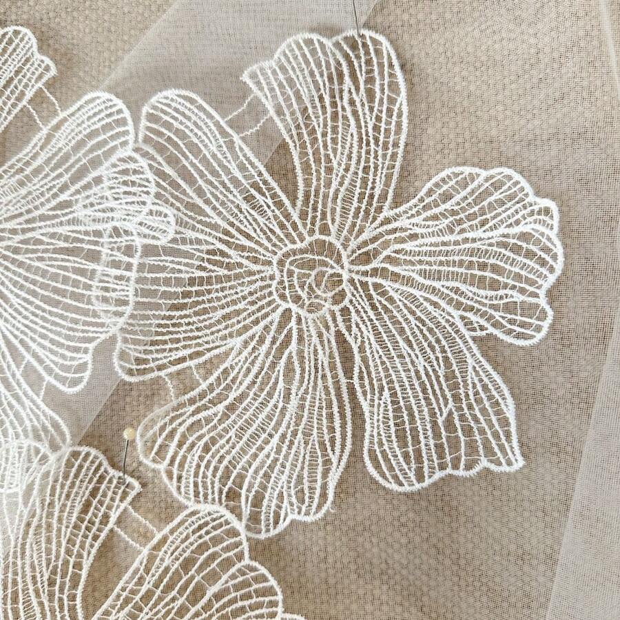5片白色蕾丝花朵贴花布贴，适用于婚纱和服装装饰，夏季、学校场合适用。 - 白色 - 查看 1