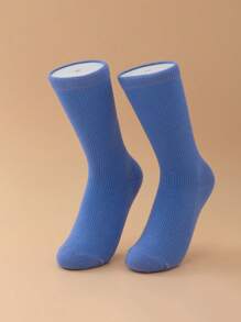 1pair Solid Color Mid-Calf Socks Suitable For Everyday Wear