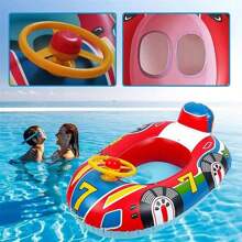 Swimming Pool Float, Cute Car Design Inflatable Summer Beach Floatie Boat Swim Tube Ring With Handles Seat Pool Lake Air Bed Floating Mattress Raft Lounge