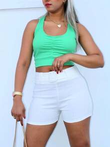 Women Denim Shorts - 白色 - 查看 2