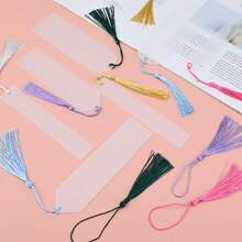 30入組亞克力書籤空白書籤透明書籤帶孔DIY書籤模具搭配30入組隨機彩色流蘇，適用於讀者、教師、學生、生日禮物（3種款式） - 無色 - 查看 6