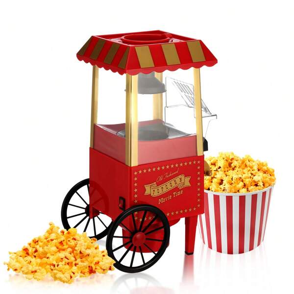 Air Popper Popcorn Maker,Vintage Table-Top Popcorn Maker, 1400 Watts, 120 V Home Electric Hot Air Popcorn Machine With Measuring Cap, Oil Free, Red
