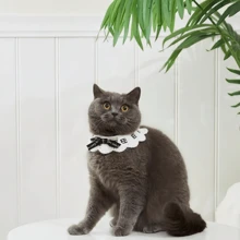 1 件圣诞节手工针织千鸟格猫狗宠物围巾和围兜礼品套装，宠物围巾 - 紅色 - 查看 5