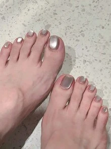 24 piezas de uñas cuadradas de estilo dulce en degradado de tonos nude y blanco lechoso con brillo plateado, diseño con cuentas de vidrio y ojo de gato, adecuado para llevar en festivales y como regalo, incluye 1 lima de uñas y 1 gel de gelatina, uñas postizas suministros de uñas - Multicolor - Ver 14