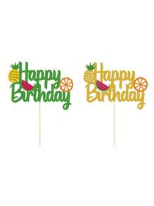1 pieza Decoración para pastel de frutas "Feliz cumpleaños" con tema de verano de piña, limón, sandía y naranja para fiesta - Multicolor - Ver 8
