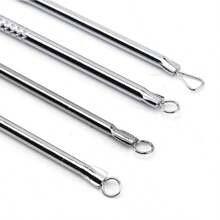 Removedor de puntos negros, kit de eliminación de acné de herramienta extractora de espinillas de acero inoxidable 4 en 1 por - Plateado - Ver 2