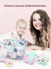 16pcs/Set Baby Rattle Toys Set, Teething Manhattan Ball, Chewable, Washable, Teething Rings, Newborn Birthday Gift For Boys And Girls (Packaging Box, Pattern, Accessories And Color Will Be Random)