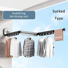 1 Pc No-Drill Wall Mounted Clothes Hanger Retractable Wall Mounted Laundry Drying Rack Collapsible Drying Racks Space Saving - Gun Gray [folded 3 Times] High-quality Aluminum Alloy Material - View 4