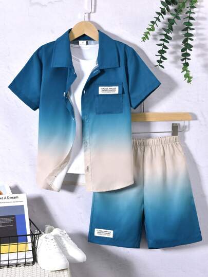 Vihyde Conjunto de 2 peças de camisa de manga curta e shorts Tween Boy Ombre, roupas casuais de férias
