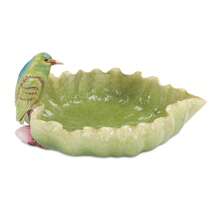 Stone Leaf Bird Bath With Hummingbird Accent 10"L