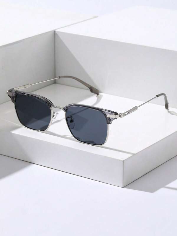 1pc Men Plastic & Metal Geometric Frame Fashion Glasses For Vacation Outdoor Street Snap Driving Fishing Accessories For Summer Beach Vacation,Outdoor,Travel