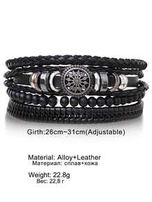 1 Set Ladies' Punk Style Leather Bracelet Set - Black - View 3