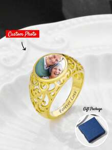 Bagues photo personnalisées, bague sigillaire avec image personnalisée, bijoux commémoratifs cadeau pour elle, maman, grand-mère pour la fête des mères, la Saint-Valentin, l