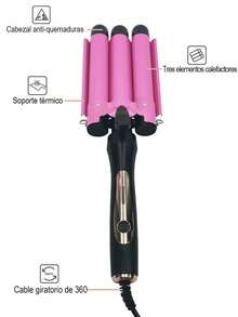 Waflera Cabello Tenazas 3 Rizadora De Pelo Plancha Color Rosado 25mm - Rosa - Ver 5