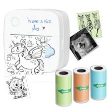 Portable Thermal Printer With 3 Rolls White Paper, Wireless Pocket Printer, Black & White Photo Sticker Printer Maker Compatible With Android /IOS For Study Note, Offiice Lists Memos, Small Business - Blue - View 1