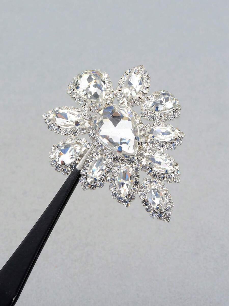 1 Máy Tính 45*59 Mm May Trên Thủy Tinh Pha Lê Trong Suốt Ren Appliques May Hoa Đá Pha Lê Flatback Móng Vuốt Strass Cho váy Cưới Giày Hàng Thủ Công - Đá trong suốt bạc - Xem 1