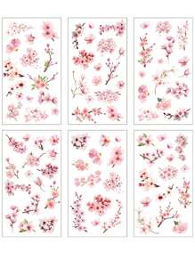 1 paquete de 6 pegatinas de PET de flores botánicas retro, impermeables y removibles, perfectas para decorar diarios, computadoras portátiles, botellas de agua y manualidades DIY
