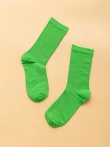 1pair Solid Color Mid-Calf Socks Suitable For Everyday Wear