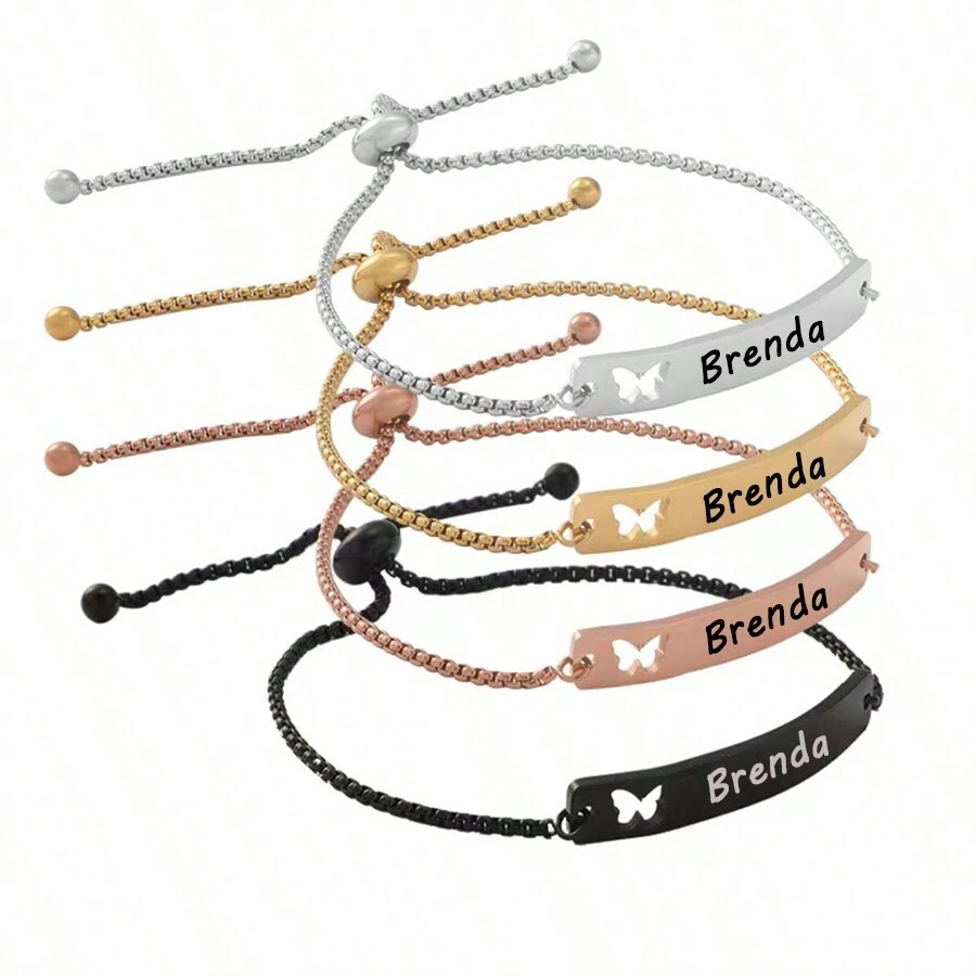 Black Hollow Butterfly Engraving Bracelet For Men And Women DIY Custom Engraving Bracelet Box Set Stainless Steel Bracelet High Quality Curved Brand Custom Bracelet