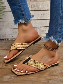 Infradito Incrociati da donna, trendi Pantofole con girasoli, Colore Naturale, Scarpe da Spiaggia, Ciabatte piatte da esterno per il tempo libero, per goderti la sensazione della natura - Giallo Senape - Visualizzare 4